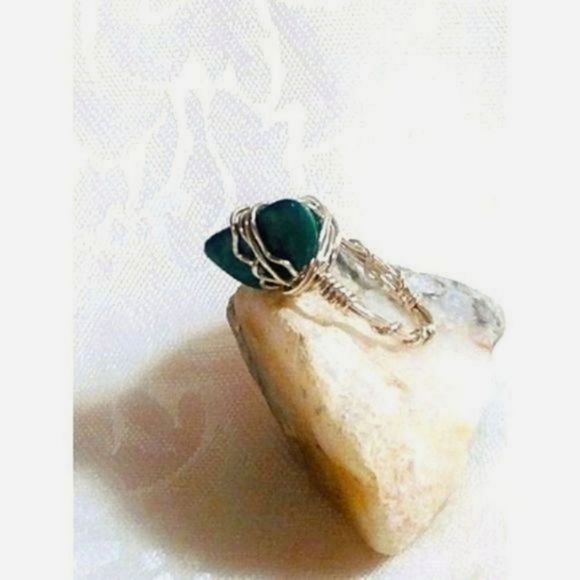 RAIN FOREST AGATE SILVER WIRE WRAPPED RING UNIQUE BOHO SIZE 7 - Picture 3 of 4